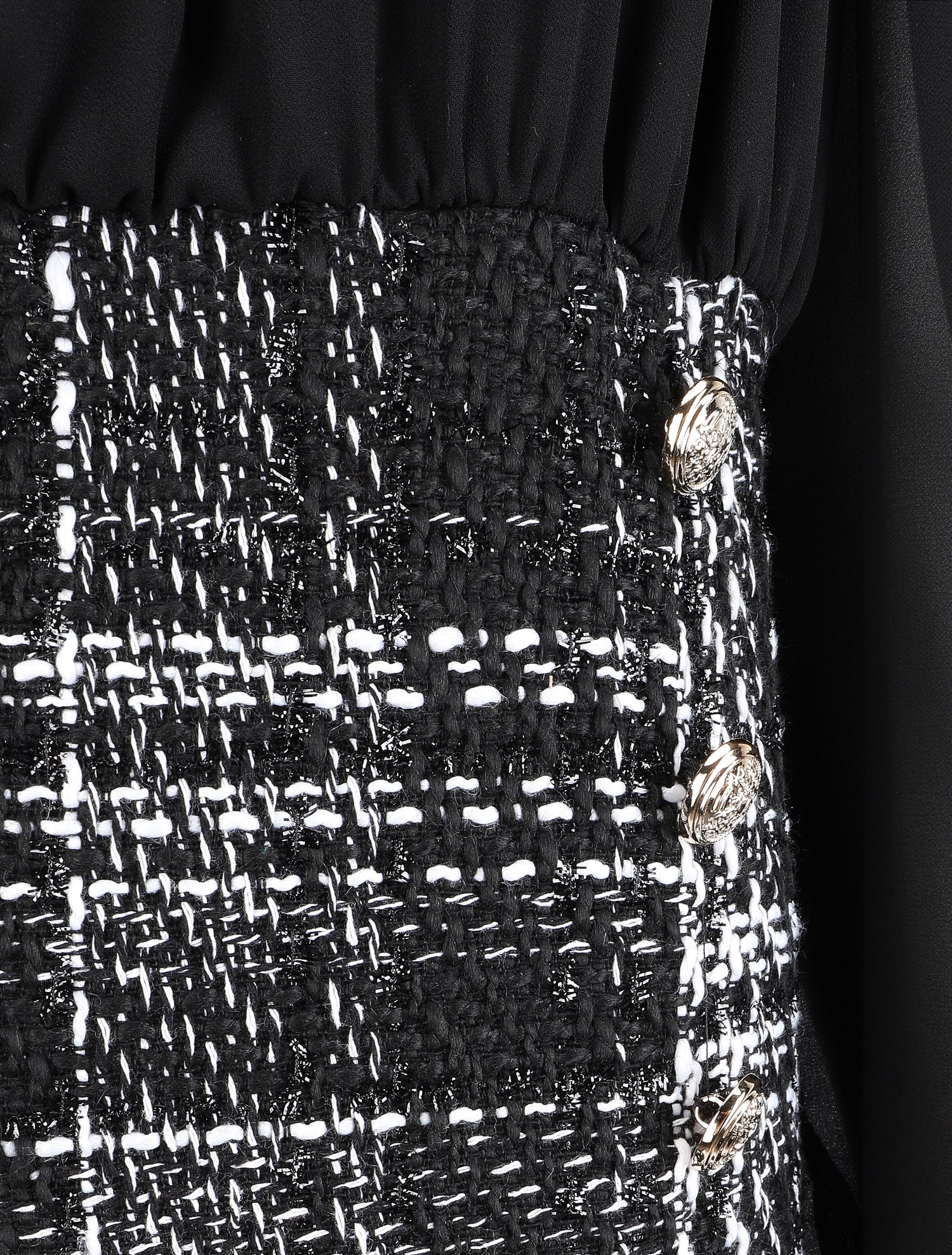 Robe bi-matière à épaules dénudées - Noir - 3