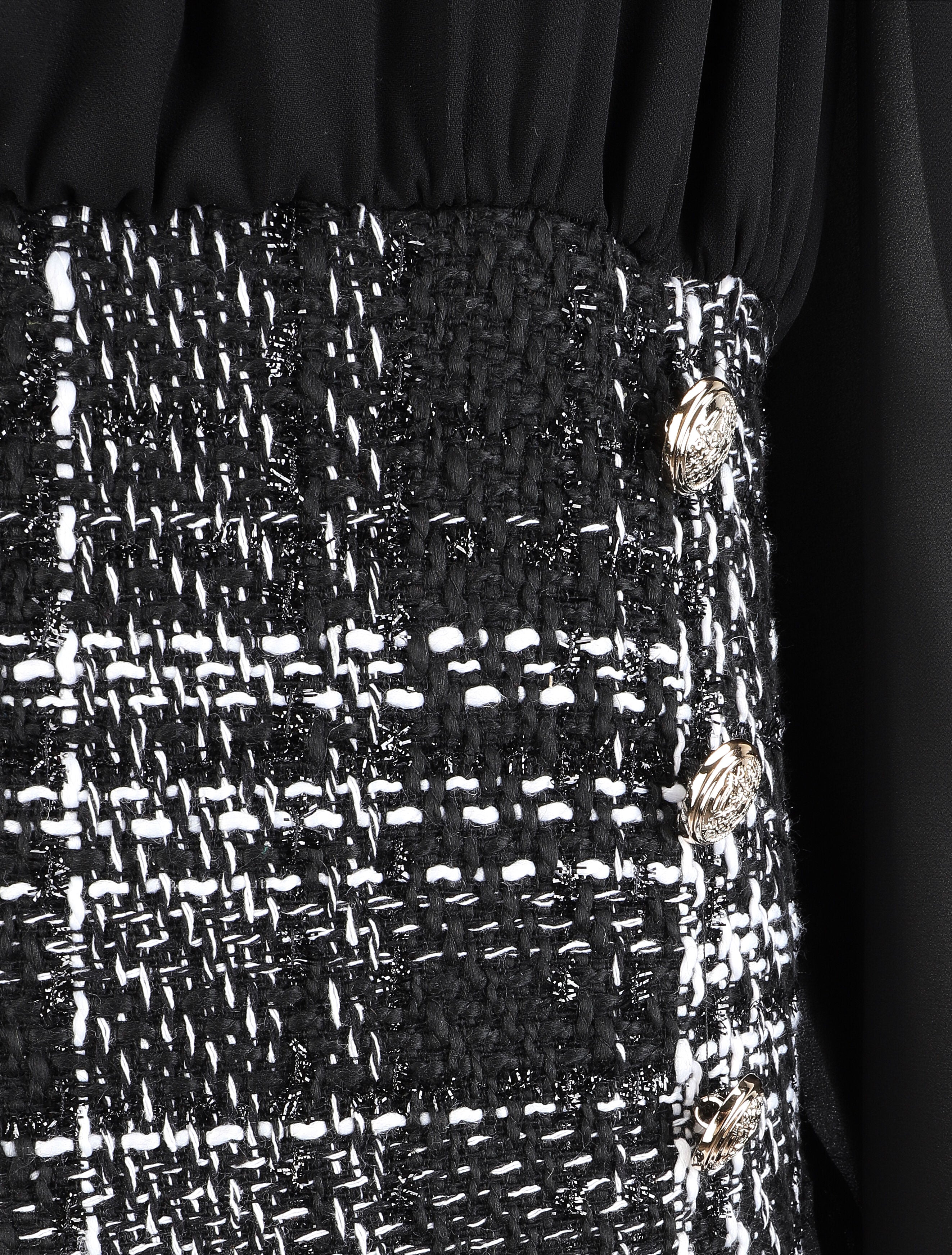 Robe bi-matière à épaules dénudées - Noir - 3