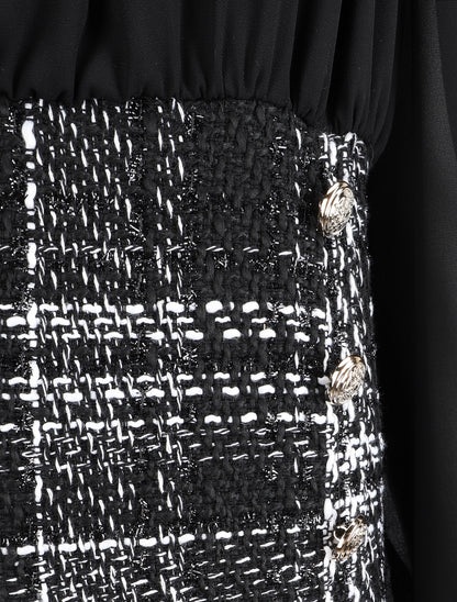 Robe bi-matière à épaules dénudées - Noir - 3