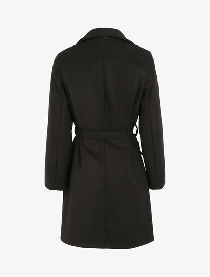 Manteau mi-long à poches plaquées décoratives - Noir - 2