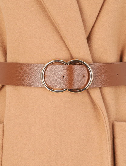 Manteau mi-long à col châle et ceinture - Camel - 3