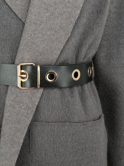 Manteau long et duveteux à col châle - Gris - 3