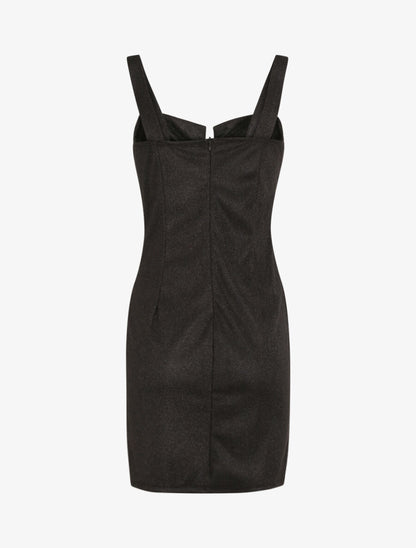 Robe fourreau pailletée à col bustier - Noir - 2