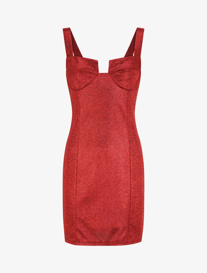 Robe fourreau pailletée à col bustier - Rouge - 1