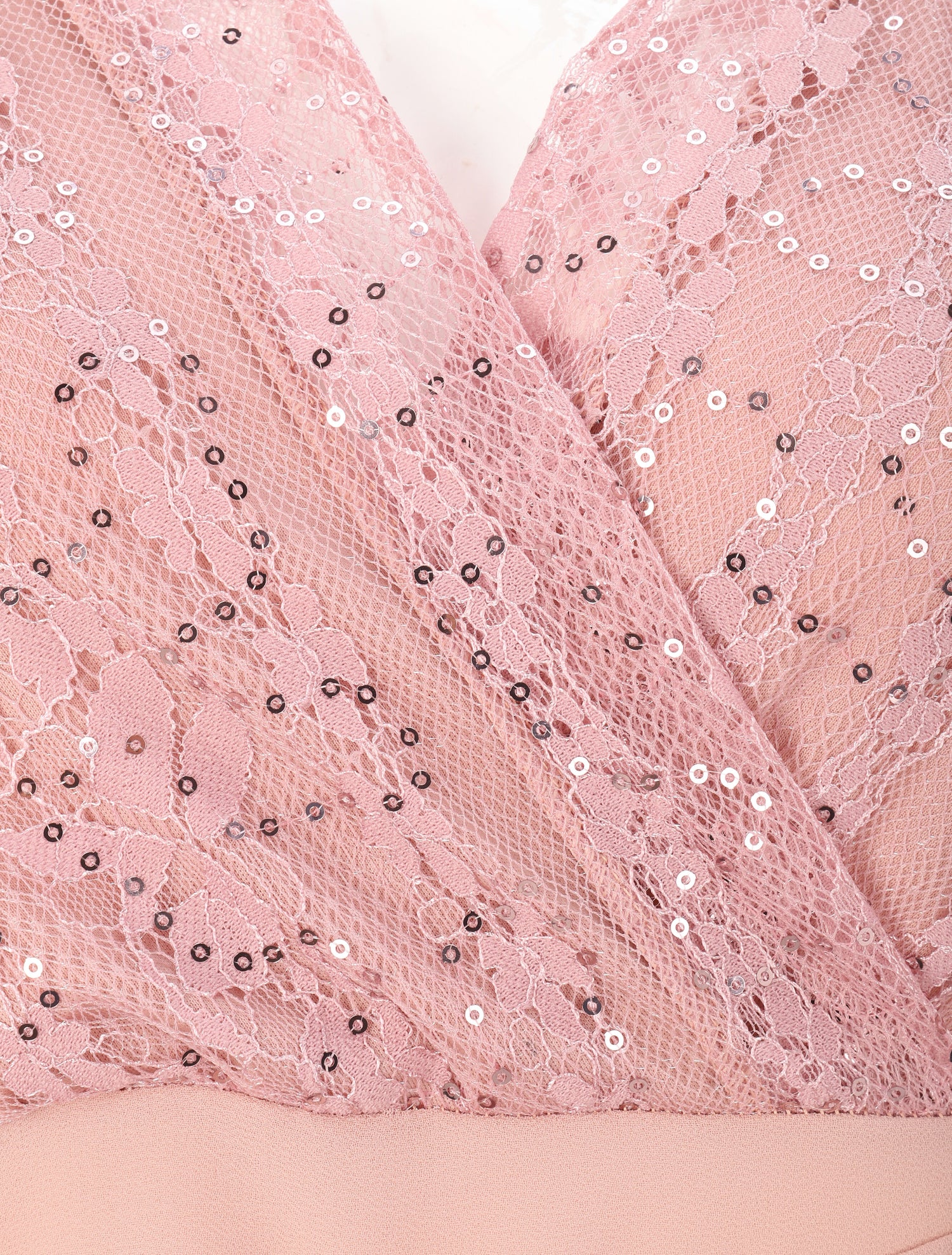 Robe empire à buste en dentelle et sequins - Rose poudré - 3