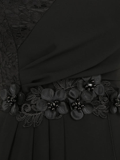 Robe à manches volantées et détail fleurs et strass - Noir - 3