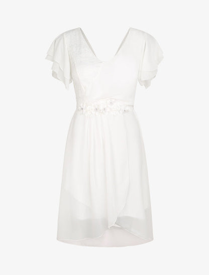 Robe à manches volantées et détail fleurs et strass - Blanc - 1
