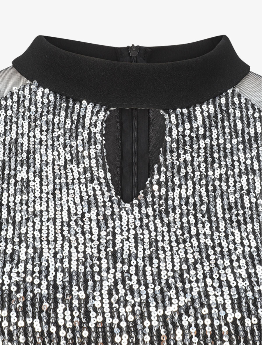 Robe patineuse à buste en sequins - Noir/argent - 3