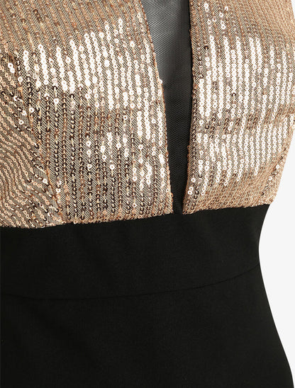 Robe fourreau à buste en sequins - Noir/or - 3
