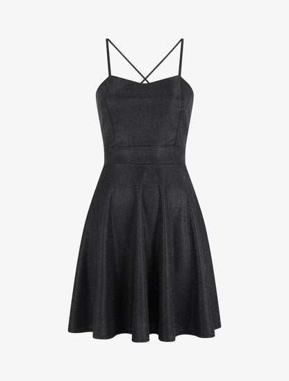 Robe patineuse à paillettes et dos à corset - Noir - 1