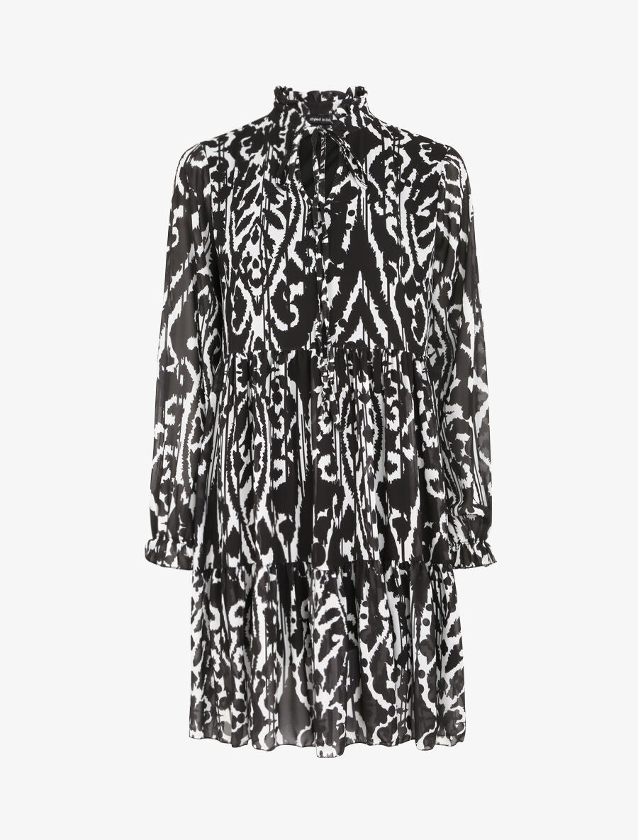 Robe à col volanté et imprimé baroque stylisé - Noir - 4