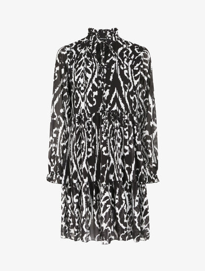 Robe à col volanté et imprimé baroque stylisé - Noir - 4
