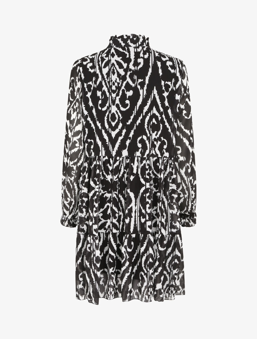 Robe à col volanté et imprimé baroque stylisé - Noir - 2