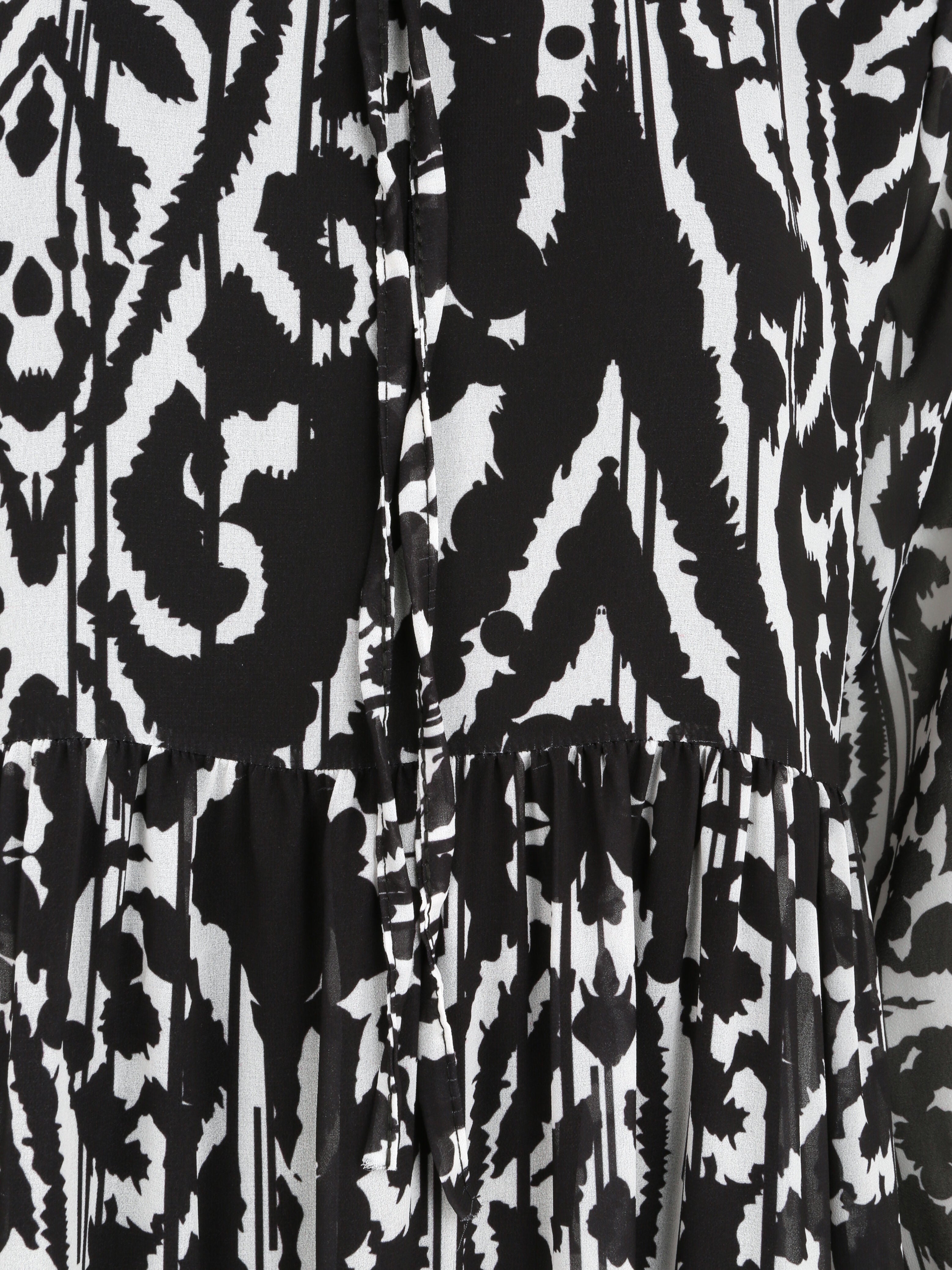Robe à col volanté et imprimé baroque stylisé - Noir - 3
