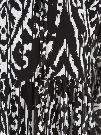 Robe à col volanté et imprimé baroque stylisé - Noir - 3