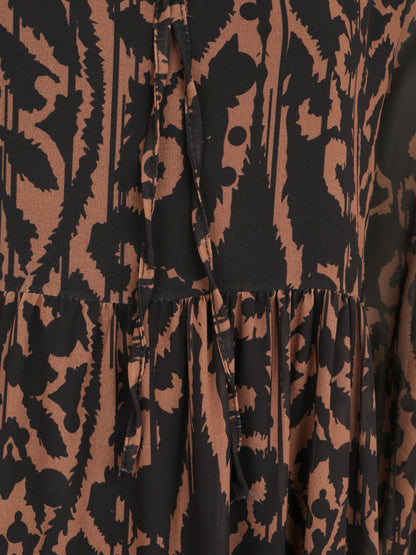 Robe à col volanté et imprimé baroque stylisé - Camel - 3