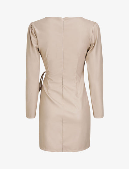 Robe portefeuille en simili - Beige - 2