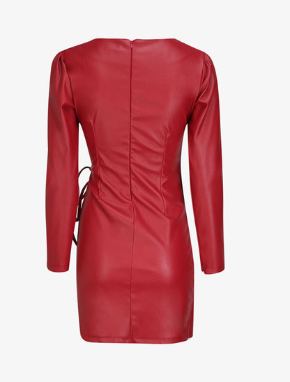 Robe portefeuille en simili - Rouge - 2