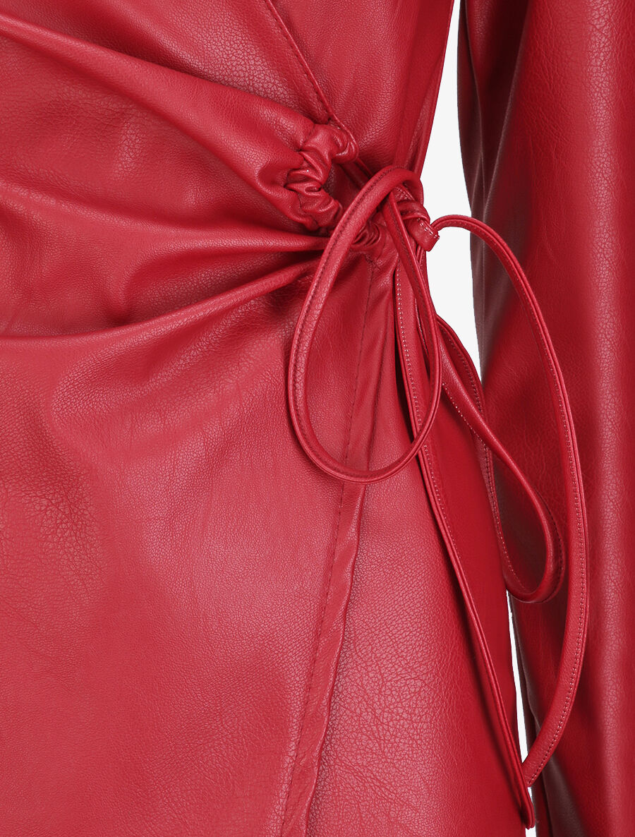 Robe portefeuille en simili - Rouge - 3