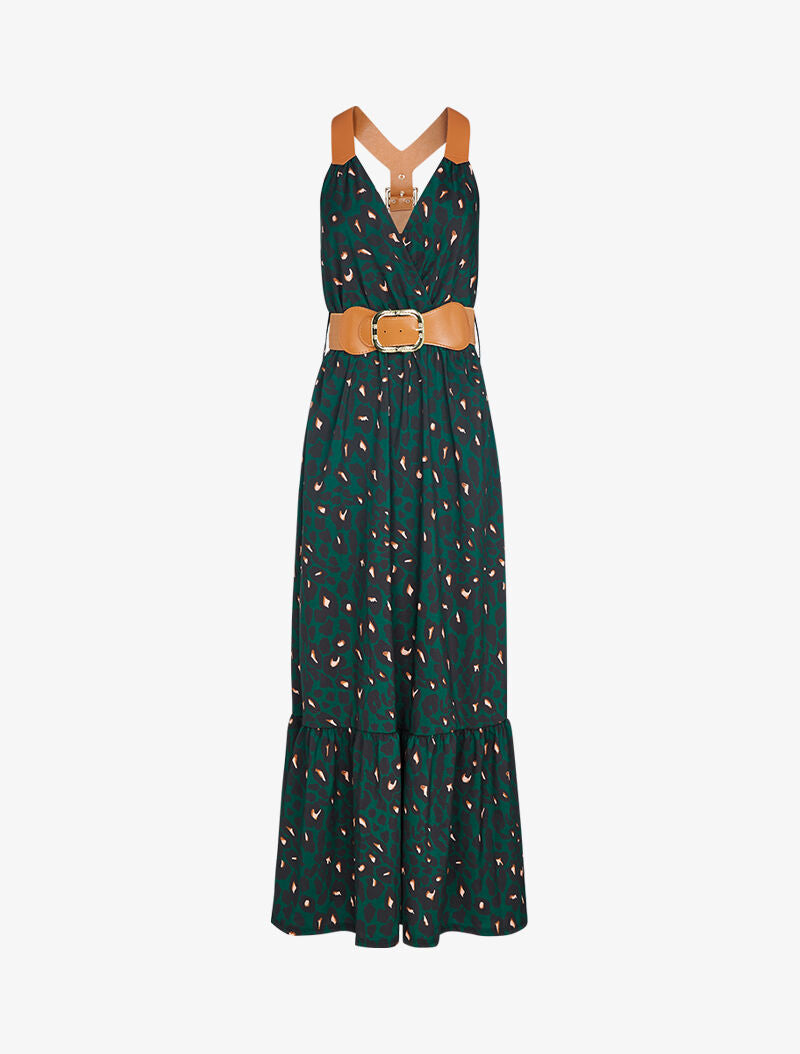 Robe à bretelles style sangles en simili - Vert - 1
