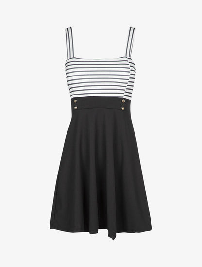 Robe patineuse à buste rayé - Noir - 1