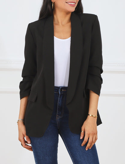 Blazer ouvert à manches plissées - Noir - 4