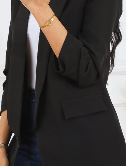 Blazer ouvert à manches plissées - Noir - 6