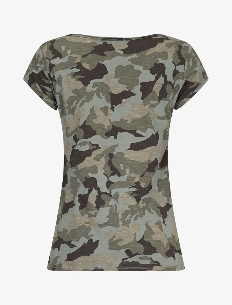 T-shirt imprimé aspect coton flammé - Kaki - 2