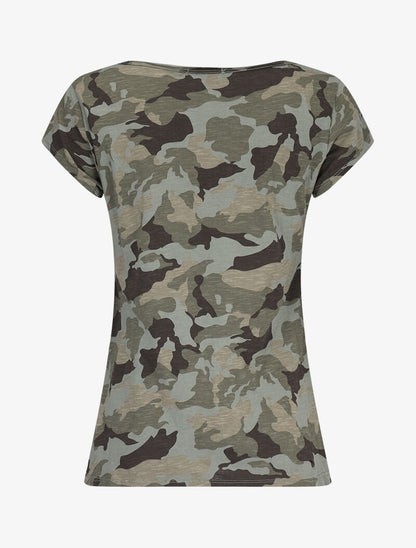 T-shirt imprimé aspect coton flammé - Kaki - 2