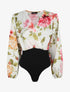 Body satiné cache-coeur imprimé pivoines - Blanc - 1