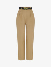 Pantalon carotte à fronces - Camel - 1