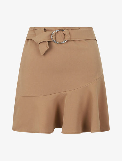 Jupe courte coupe patineuse à taille élastiquée - Camel - 4