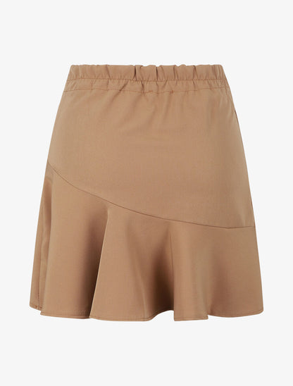Jupe courte coupe patineuse à taille élastiquée - Camel - 2
