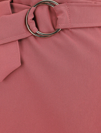 Jupe courte à taille élastiquée et bas volanté - Vieux rose - 3