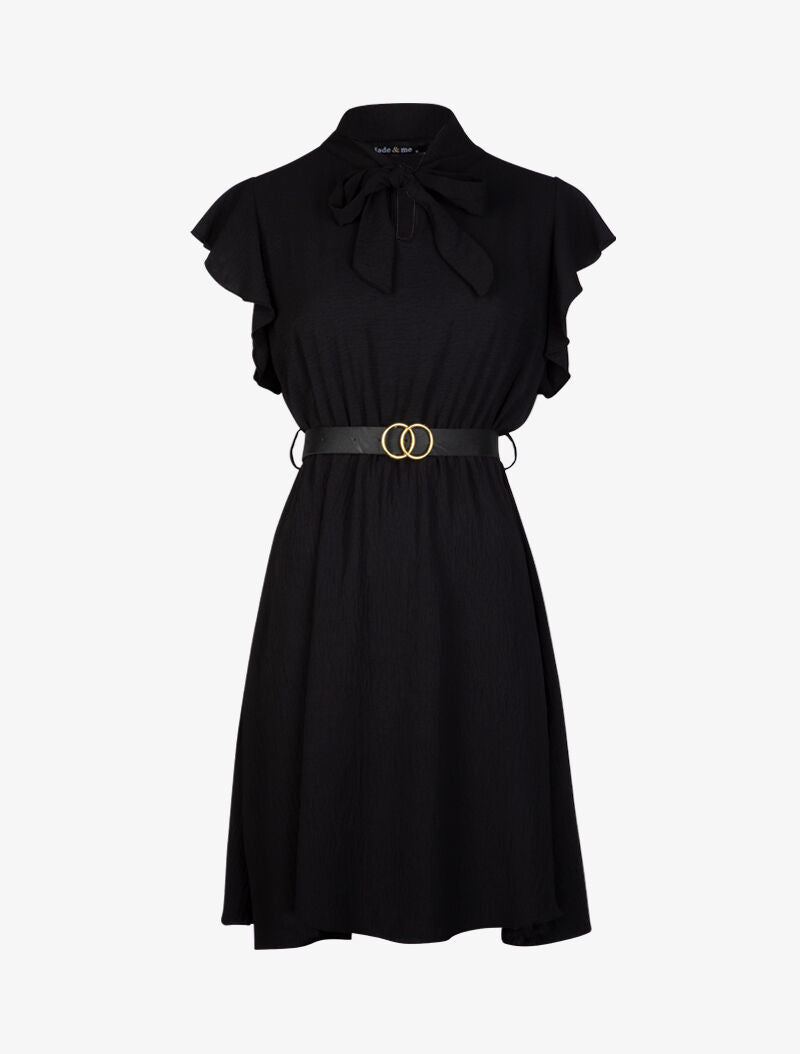 Robe patineuse à mancherons volantés - Noir - 3