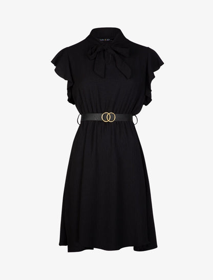 Robe patineuse à mancherons volantés - Noir - 3