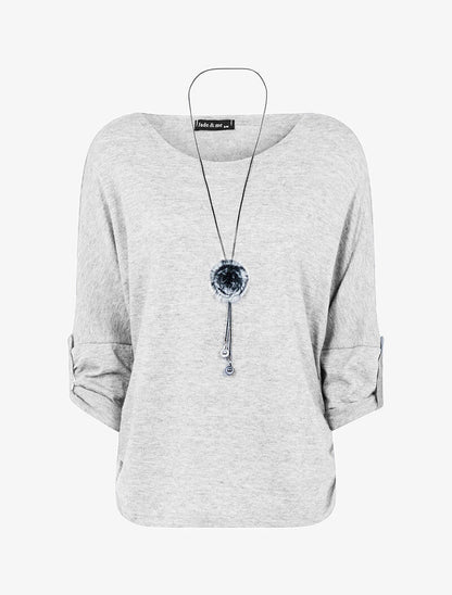 Pull chauve souris avec sautoir - Gris clair - 3