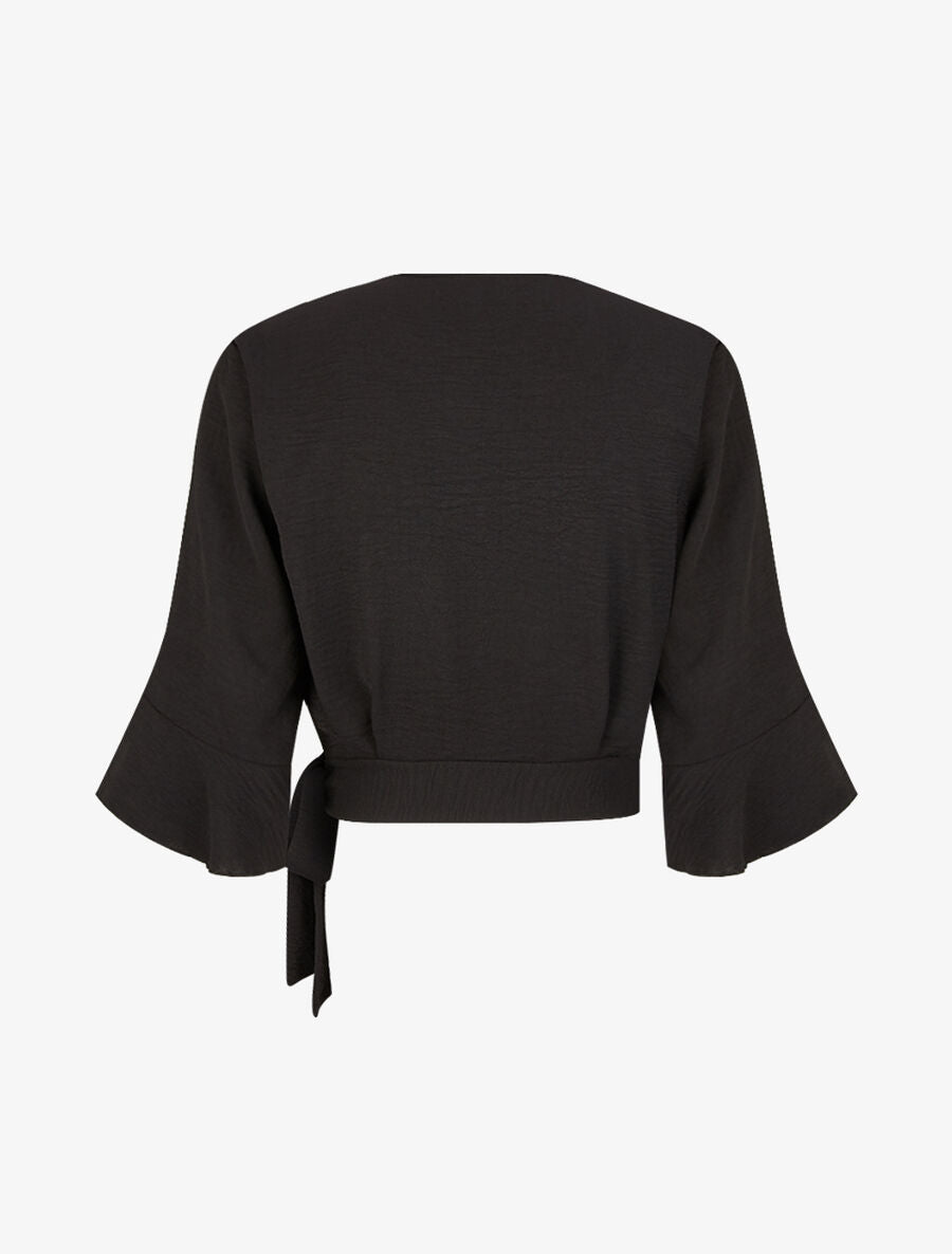 Blouse courte cache coeur à nouer - Noir - 2