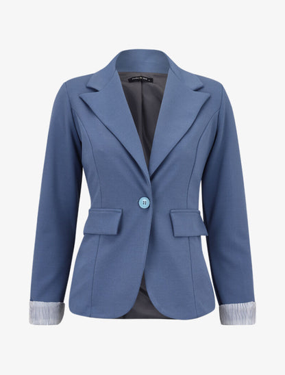 Blazer à revers imprimé rayures - Bleu charrette - 1