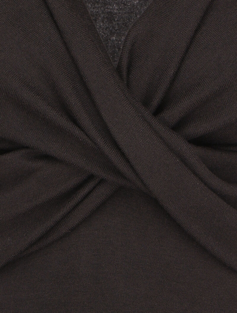 Pull fin à encolure cache-coeur effet drapé - Noir - 3