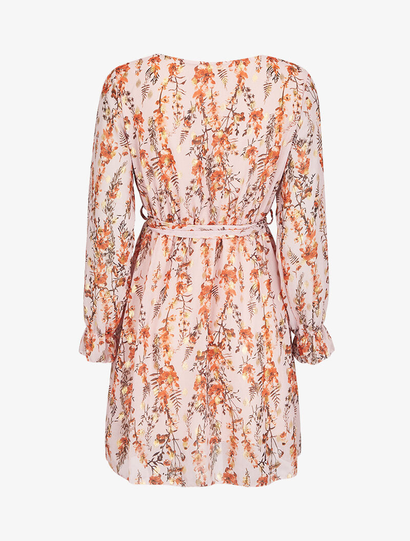 Robe fleurie lamée à col cache-coeur - Rose - 3