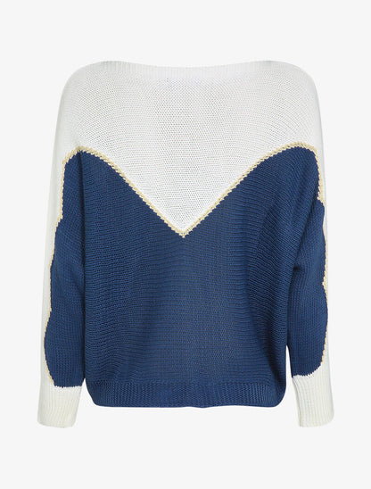 Pull en grosse maille à motif V irisé - Marine - 2
