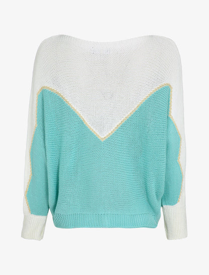 Pull en grosse maille à motif V irisé - Bleu ciel - 2