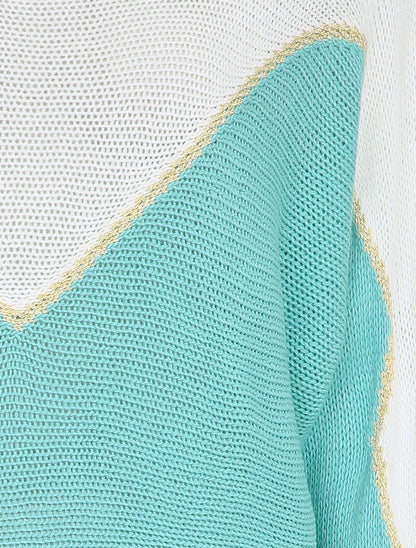 Pull en grosse maille à motif V irisé - Bleu ciel - 3