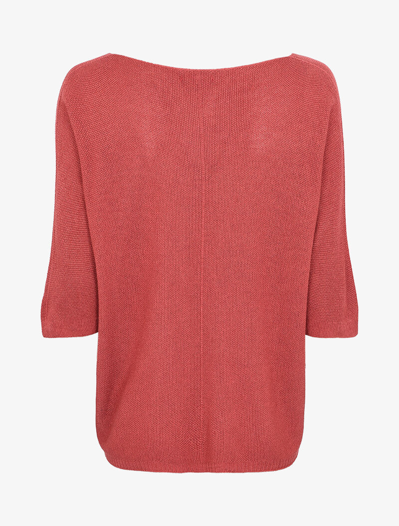 Pull loose en maille fine à manches 3/4 - Rose foncé - 2