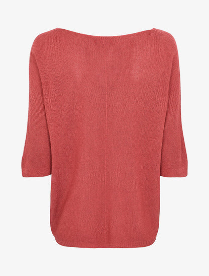 Pull loose en maille fine à manches 3/4 - Rose foncé - 2