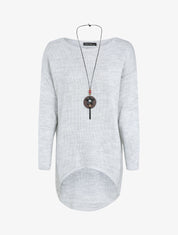 Pull loose à dos long et col bateau - Gris clair - 1