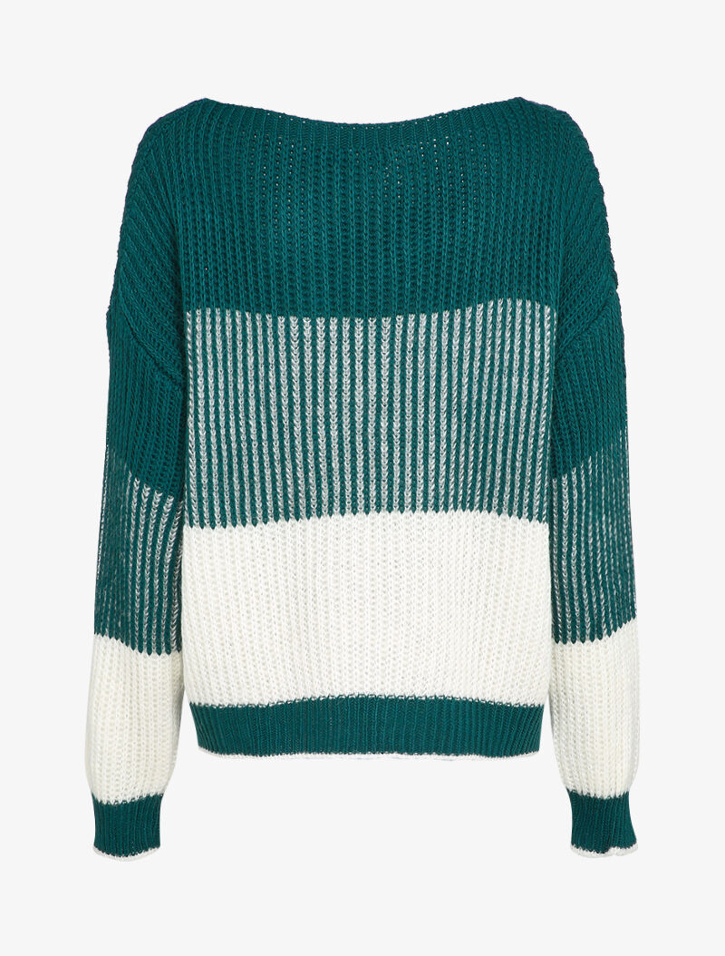 Pull en grosse maille contrastée - Bleu canard - 2