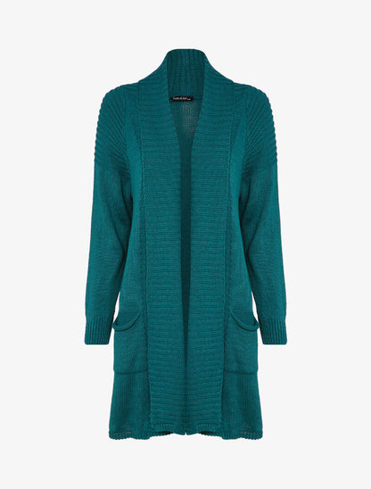 Gilet mi-long à col châle - Bleu canard - 4