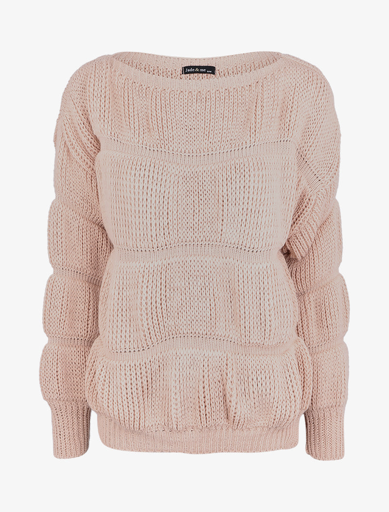 Pull boule effet gondolé - Rose poudré - 1